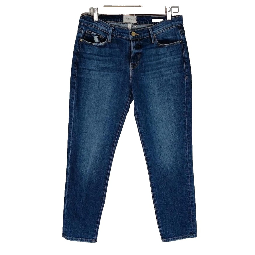 Frame Le Garcon Crop Jeans Womens 26 Blue‎ Solana Distressed Frayed Hem Organic